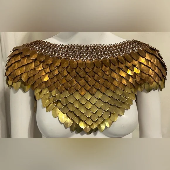 Rare Handmade Bronze Dragon Scales Chainmail Mantle Capulet Game Of Thrones - Picture 1 of 8